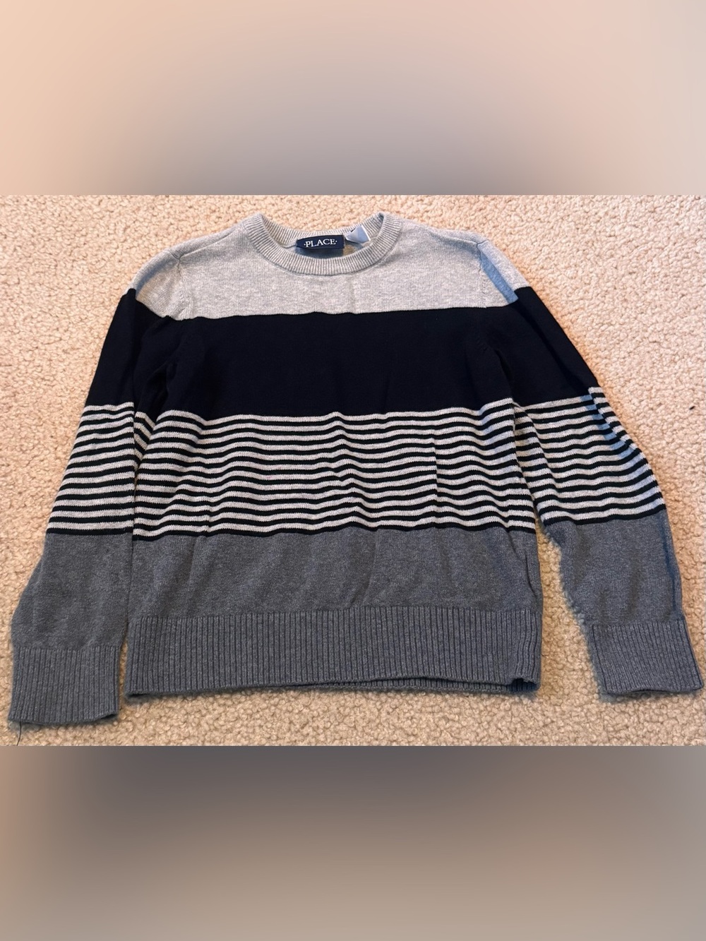 Gray & Black Striped Crewneck Sweater Size S (5/6)